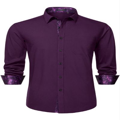 HISDERN Mens Purple Dress Shirts Business Button Down Long Sleeve Shirts Casual Formal Tuxedo Shirt for Men Regular Fit Party