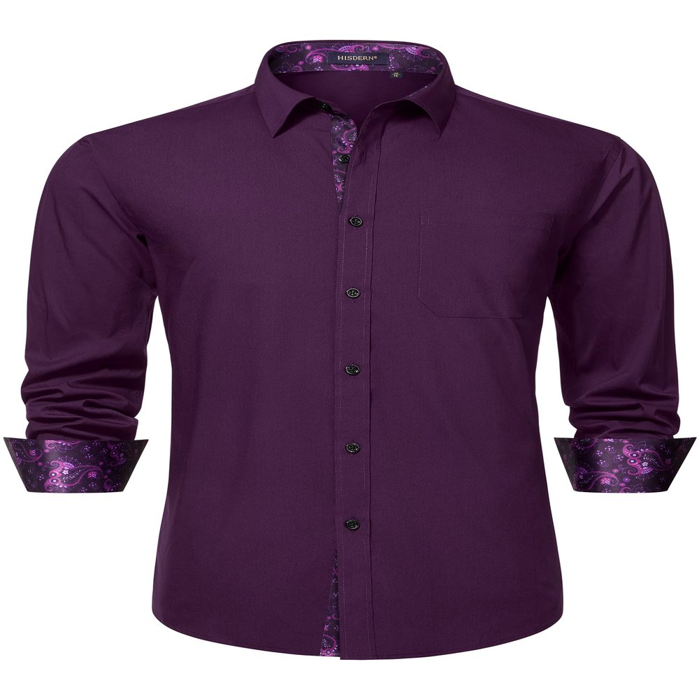 HISDERN Mens Purple Dress Shirts Business Button Down Long Sleeve Shirts Casual Formal Tuxedo Shirt for Men Regular Fit Party
