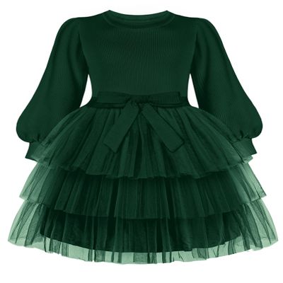 Arshiner Christmas Dress Toddler Fall Holiday Tutu Winter Long Sleeve Tulle Outfit Green 4t