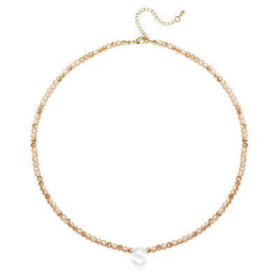 Initial Necklaces for Women Beaded Letter Choker Necklace Trendy 14K Gold Plated Shell Pendant Necklace Simple Jewelry S