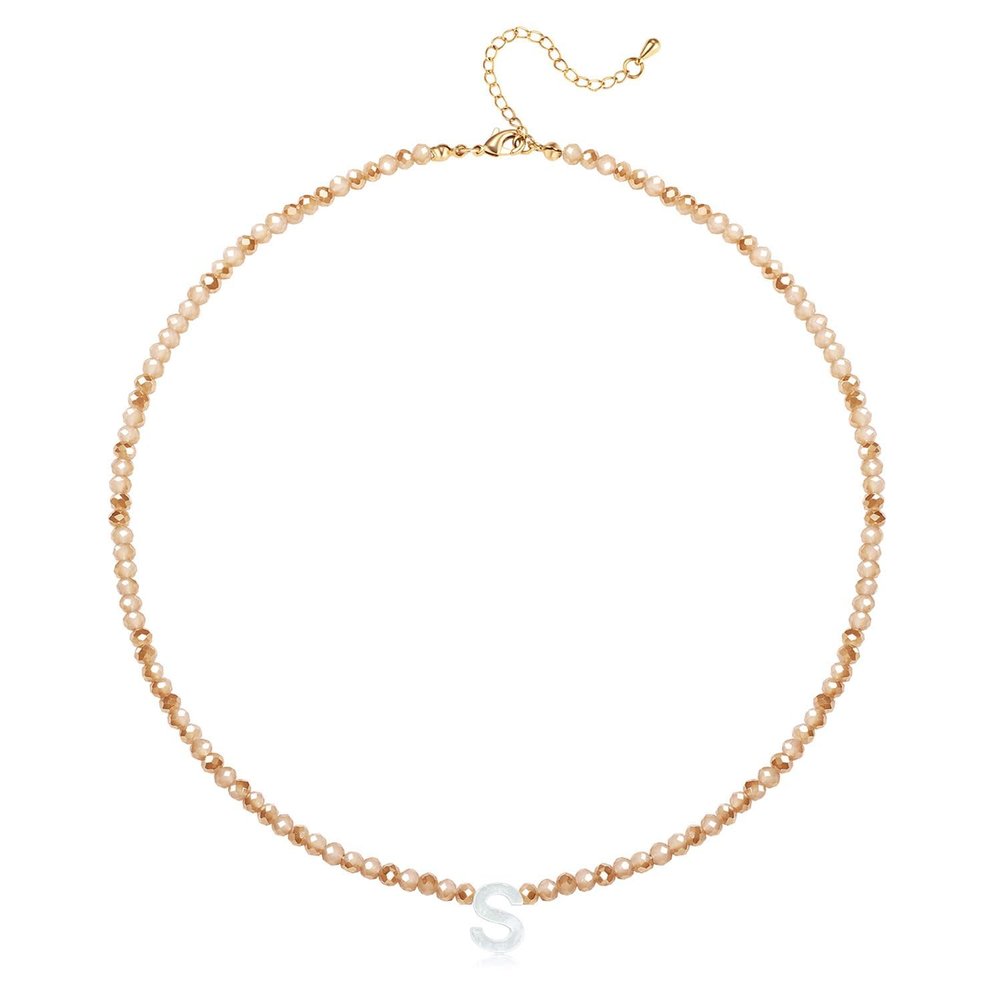 Initial Necklaces for Women Beaded Letter Choker Necklace Trendy 14K Gold Plated Shell Pendant Necklace Simple Jewelry S