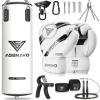 ASBRAVO Punching Bag for Adults, 4ft PU Heavy Boxing Bag Set 12OZ Gloves for MMA Muay Thai Kickboxing Training Home Gym, Martial Art (Unfilled)-White view 1