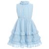 IBTOM CASTLE Girls Swiss Dot Summer Dress Sleeveless Chiffon Casual Flowy Dress Toddlers A-Line Halter Neck Ruff Collar Sundress Midi Casual Beach Party Dress Blue 5-6 Years view 1