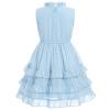 IBTOM CASTLE Girls Swiss Dot Summer Dress Sleeveless Chiffon Casual Flowy Dress Toddlers A-Line Halter Neck Ruff Collar Sundress Midi Casual Beach Party Dress Blue 5-6 Years view 2