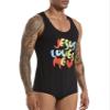Landofgenie Mens Onesie Tank Top for Men One Piece Bodysuit Sleeveless Undershirts Jumpsuit Snap Button Crotch Black 3XL view 4