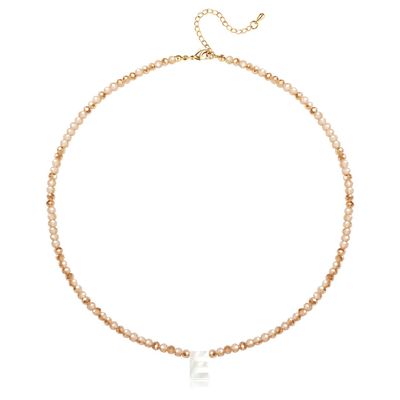 Initial Necklaces for Women Beaded Letter Choker Necklace Trendy 14K Gold Plated Shell Pendant Necklace Simple Jewelry E