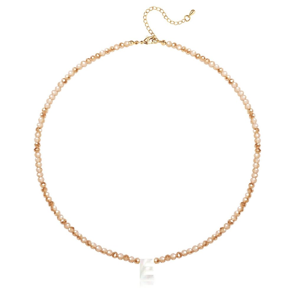 Initial Necklaces for Women Beaded Letter Choker Necklace Trendy 14K Gold Plated Shell Pendant Necklace Simple Jewelry E