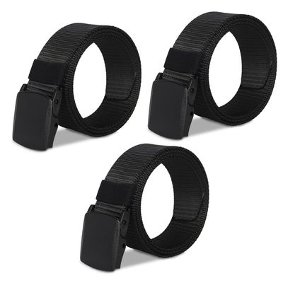 3PCS Mens Tactical Belt, Nylon Belt for Men, Adjustable Golf Belt with Plastic Buckle, Fast Pass Through the Airport Security, Black Belt Suitable for Anywhere(47inch)