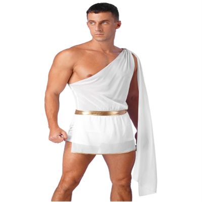 Fldy Mens Mr Toga Cosplay Costumes One Shoulder Shorts Jumpsuit with Slit Skirt Bodysuit Halloween White Large