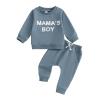 Baby Boy Clothes Fall Winter Mamas Boy Little Dude Long Sleeve Sweatshirt Elastic Sweatpants Toddler 2Pcs Outfits (Blue, 12-18 Months) view 1
