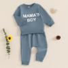 Baby Boy Clothes Fall Winter Mamas Boy Little Dude Long Sleeve Sweatshirt Elastic Sweatpants Toddler 2Pcs Outfits (Blue, 12-18 Months) view 2