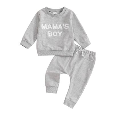 Brvxia Baby Boy Clothes Fall Winter Mamas Boy Little Dude Long Sleeve Sweatshirt Elastic Sweatpants Toddler 2Pcs Outfits (Gray, 0-6 Months)