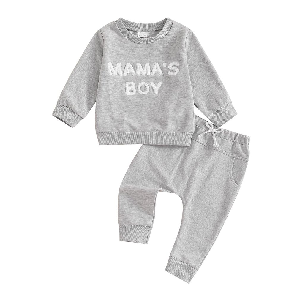 Brvxia Baby Boy Clothes Fall Winter Mamas Boy Little Dude Long Sleeve Sweatshirt Elastic Sweatpants Toddler 2Pcs Outfits (Gray, 0-6 Months)