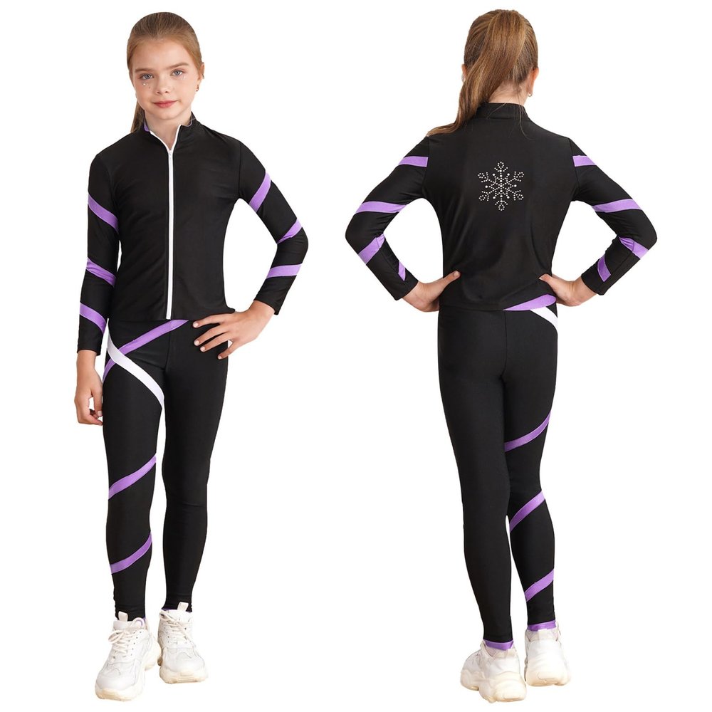 Loyan Girls 2Pcs Tracksuit Yoga Workout Figure Skating Jacket with Practice Leggings Gym Training Suit Light Purple 10 Years
