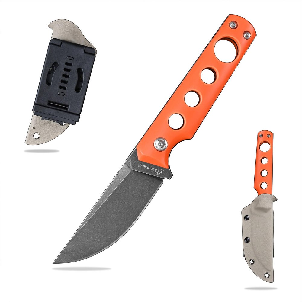 SDOKEDC Knives DC53 Steel Tactical Fixed Blade Knife G10 Handle with kydex sheath for Men EDC Camping Survival Hunting Outdoor (Black Orange)