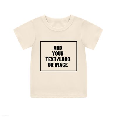 Personalized Custom T-Shirts for Kids Customized Images or Text Girls and Boys Short Sleeve Plain Shirt Beige