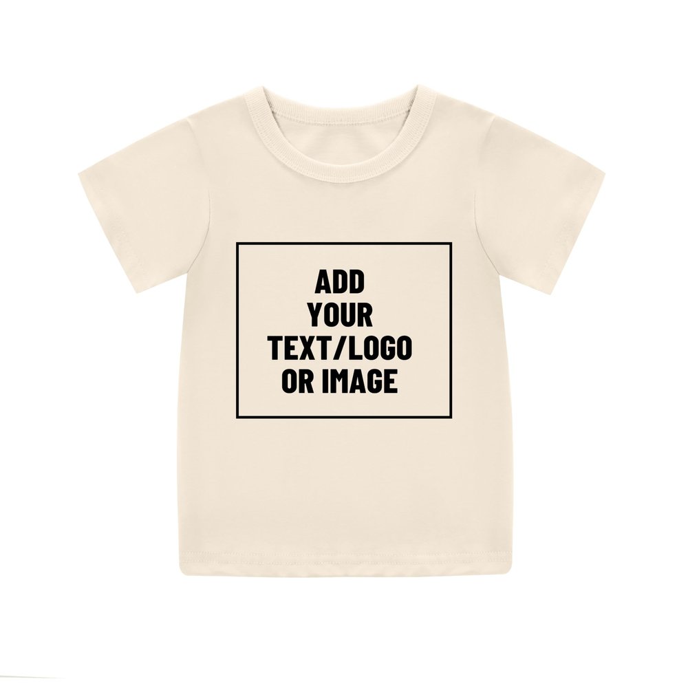 Personalized Custom T-Shirts for Kids Customized Images or Text Girls and Boys Short Sleeve Plain Shirt Beige