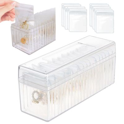 Acrylic Jewelry Organizer With 20 Portable Anti Tarnish Jewelry Bags, Jewelry Organizers And Storage, Clear Jewelry Organizer Holder, for Earrings/Rings/Necklaces Gift for Women Girls (2 Set)