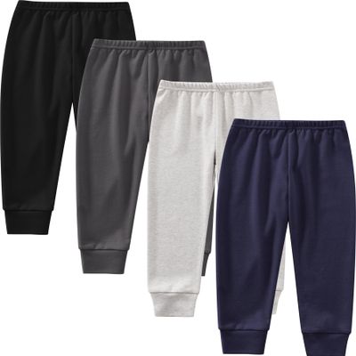JARMAKO Toddler Boys Cotton Pants, 4-Pack Sweatpants, Basic Colors, 3T