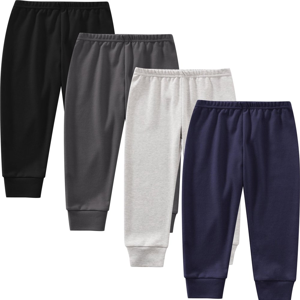 JARMAKO Toddler Boys Cotton Pants, 4-Pack Sweatpants, Basic Colors, 3T