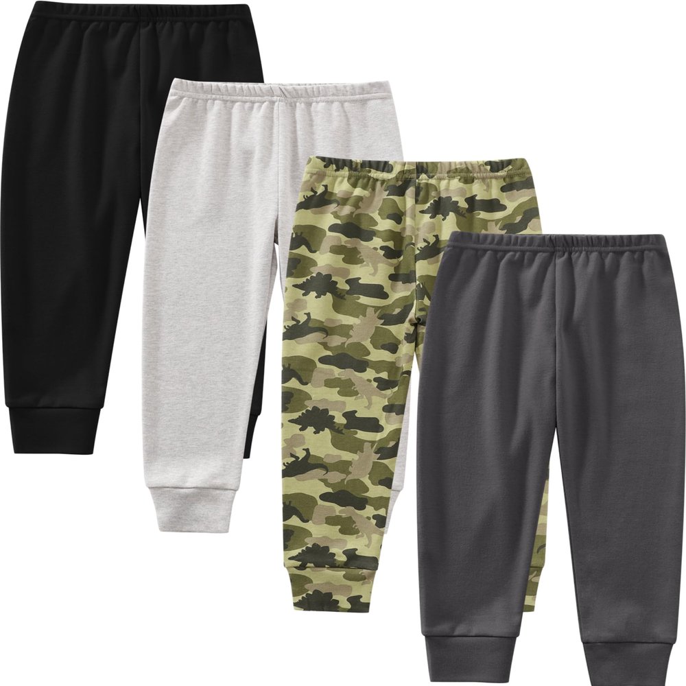JARMAKO Toddler Boys Cotton Pants, 4-Pack Sweatpants, Forest Adventure, 5T