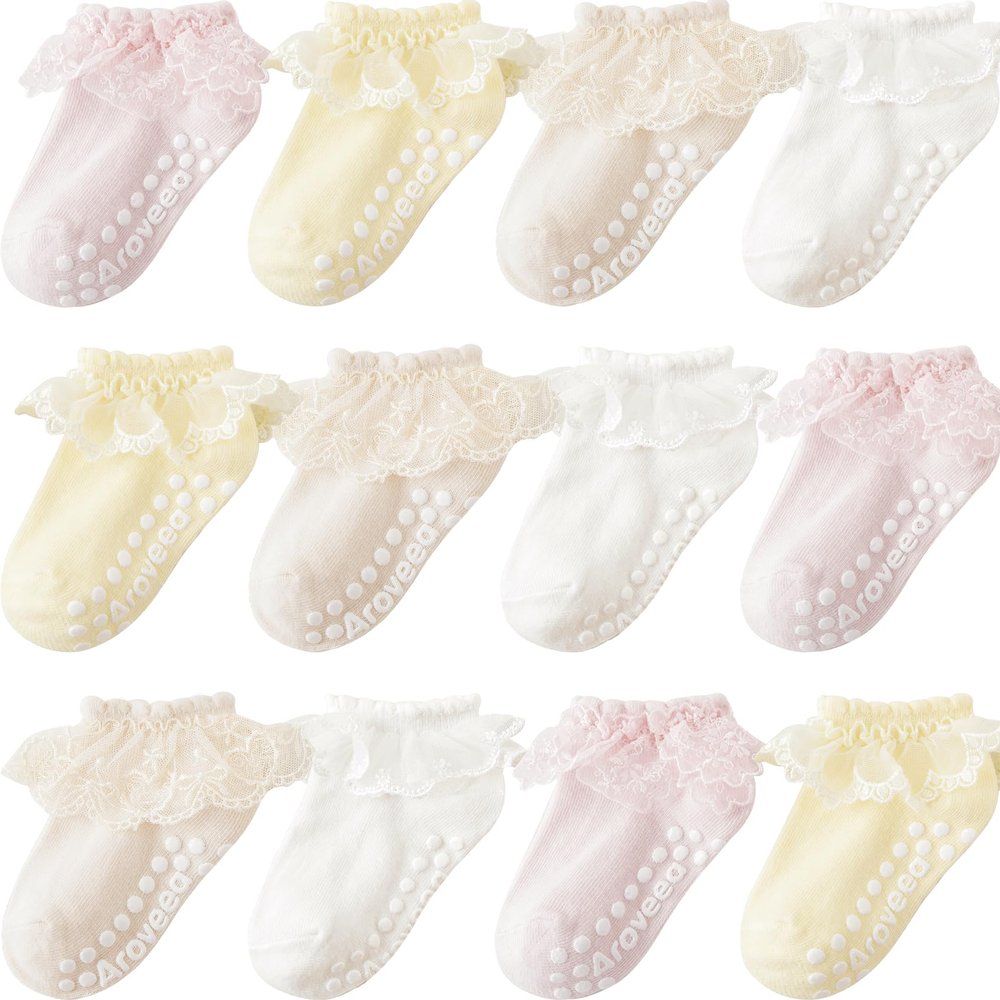 Aroveea Baby Toddler Socks Grip Non Slip Boys Girls Cotton 12 Pack for 3-5T Kids Ankle Cute Socks 6M-7Years