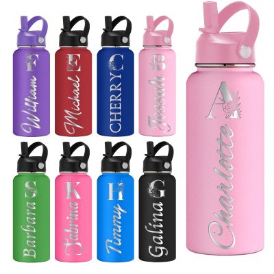 Backquik Personalized Water Bottles Custom Water Bottle with Name 12 18 24 32 40oz Customized Stainless Steel Insulated Water Bottles with Engraved Name for Man Woman School Toddler Kid Sports Gift
