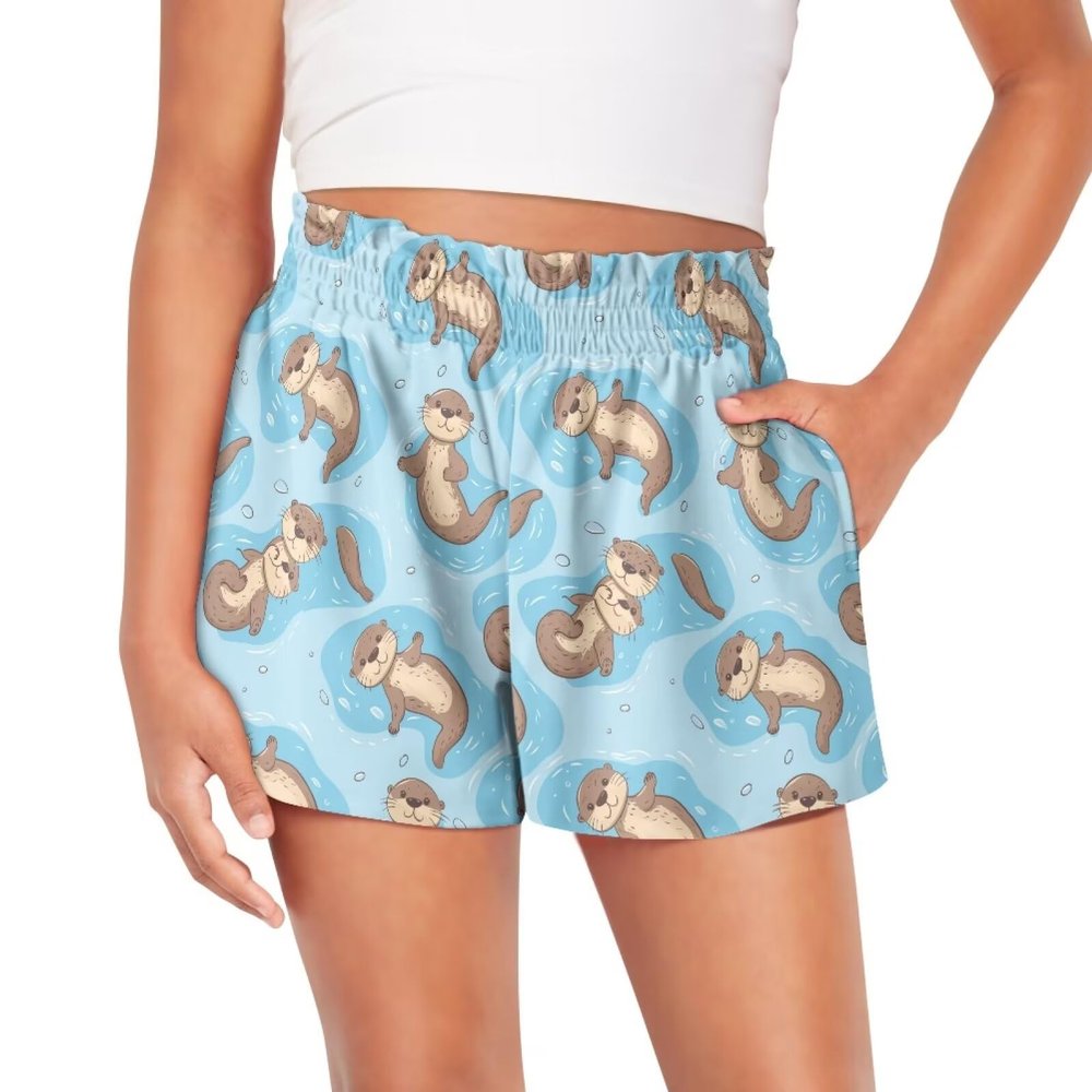Pointodoor Otter Girl Shorts Cute Athletic Shorts 13Y Girls Soccer Active Shorts High Waist Gym Workout Summer Shorts with Pockets