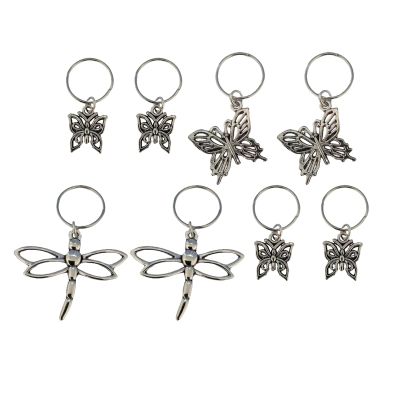 NineFit Basics 8pcs Dragonfly and Butterfly Charm Hair Jewelry for Man Women Braids, Cute Pendant Dreadlocks Decorations Rings Clip, Creative Hair Accessories, Antique silver
