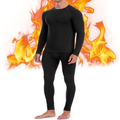EoBeKee Mens Thermal Underwear Set - Fleece Lined Long Johns Thermals Top and Bottom Base Layer for Cold Weather Winter Ski Black