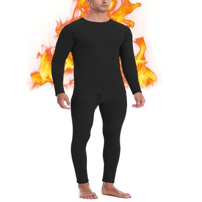 EoBeKee Mens Thermal Underwear Set: Fleece Lined Long Johns Thermals Top and Bottom Base Layer for Cold Weather Winter Ski Heather Black