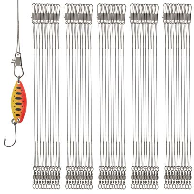 FREGITO 50pcs Stainless Steel Fishing Leaders, Fishing Leader Line with Swivels and Clips for Saltwater and Freshwater, 31LB Per Piece, 7.87inches(50pcs).