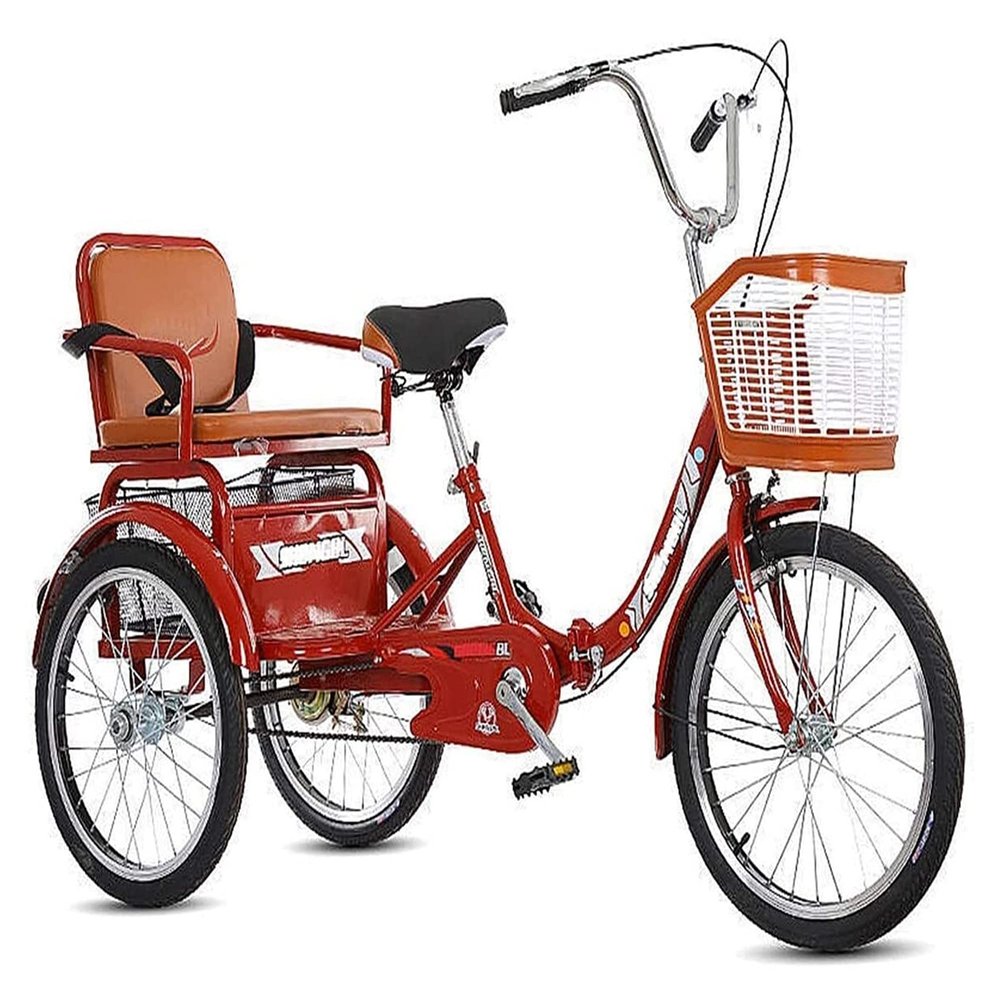 GRDDBZA Adult Tricycle - 3 Wheel Bikes for Adults Shopping Safe Adult Tricycles with Shopping Basket and Back Seat 20inch 3 Wheel Bikes Single Speed Three-Wheeled Bicycles for Seniors City Bike