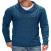 COOFANDY Men's Shawl Collar Sweaters V-Neck Relaxed Fit Cable Pullovers Denim Blue view 1
