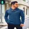 COOFANDY Men's Shawl Collar Sweaters V-Neck Relaxed Fit Cable Pullovers Denim Blue view 2