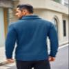 COOFANDY Men's Shawl Collar Sweaters V-Neck Relaxed Fit Cable Pullovers Denim Blue view 3