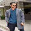 COOFANDY Men's Shawl Collar Sweaters V-Neck Relaxed Fit Cable Pullovers Denim Blue view 4