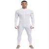 Oyolan Men's One Piece Full Body Unitard Leotard Front Zipper Long Sleeve Stretchy Bodysuits Athletic Jumpsuit White X-Large view 3