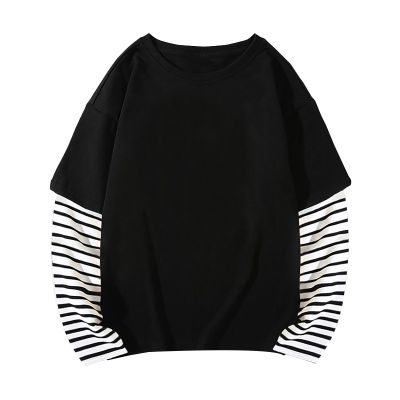 Boys Girls Spring Fall Long Sleeve Cotton False Two PC Striped Top T Shirt Girls Button down Shirt (Black, 9-10 Years)