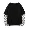 Boys Girls Spring Fall Long Sleeve Cotton False Two PC Striped Top T Shirt Girls Button down Shirt (Black, 9-10 Years) view 1