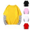 Boys Girls Spring Fall Long Sleeve Cotton False Two PC Striped Top T Shirt Girls Button down Shirt (Black, 9-10 Years) view 2