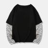 Boys Girls Spring Fall Long Sleeve Cotton False Two PC Striped Top T Shirt Girls Button down Shirt (Black, 9-10 Years) view 3
