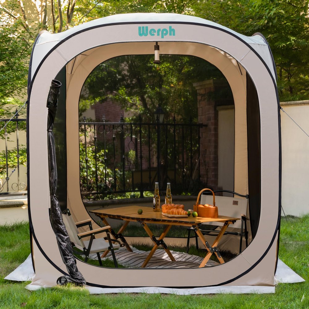Werph Pop Up TentPortable Canopy Tent with Mesh Mosquito Net, Screen House Room Canopy Shade Screen 6 x 6 FT with Carry Bag for Patio, Backyard, Sports & Outdoors Activities, Beige