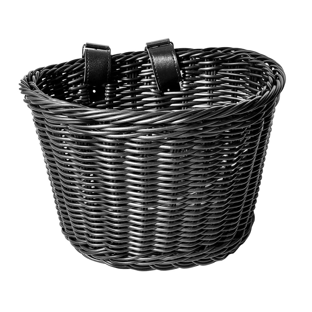 Bike Basket Front for Kid's Bikes, Scooters, Toddler Bikes  Woven Plastic Bicycle Basket with Adjustable Straps, Black (Medium)