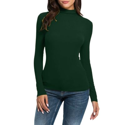 Women Turtleneck Long Sleeve Shirts Fall Fashion Solid Color Tops Basic Layering Slim Fit Soft Thermal Underwear Tops