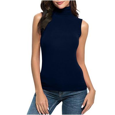 NineFit Basics Women Turtleneck Long Sleeve Shirts Fall Fashion Solid Color Tops Basic Layering Slim Fit Soft Thermal Underwear Tops, X-Large, _A02dark Blue