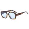 LJCZKA Retro Square Sunglasses for Women Men Trendy Hexagonal Thick Frame Double Bridge Sun Glasses Vintage Shades (LeopardBlue) view 1