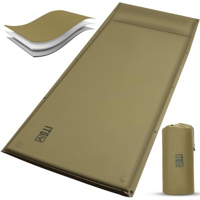 1TG Tactical Self Inflating Sleeping Pad for Camping, Insulated Inflatable Camping Mattress for Winter, with Pillow, Dual Valves, Memory Foam, Sleeping Mat for Backpacking, Hammock, Tents, Floor