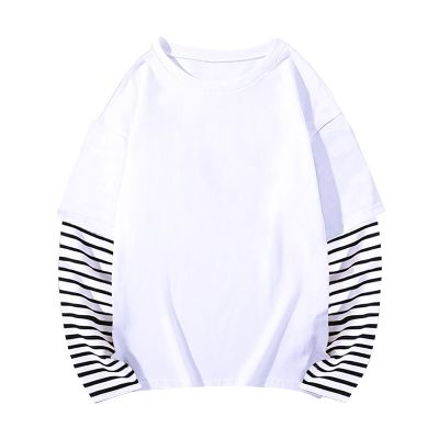 Boys Girls Spring Fall Long Sleeve Cotton False Two PC Striped Top T Shirt Girls Button down Shirt (White, 4-5 Years)