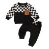 Lucikamy Toddler Baby Boy Fall Outfits Long Sleeve Crew Neck Pullover Sweatshirt + Jogger Pants Set Infant Winter Clothes (C-Black White, 2-3 Years) view 1